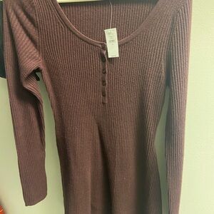 Ribbed Button-Up Knit Cardigan dress in Muted Mauve-cranberry